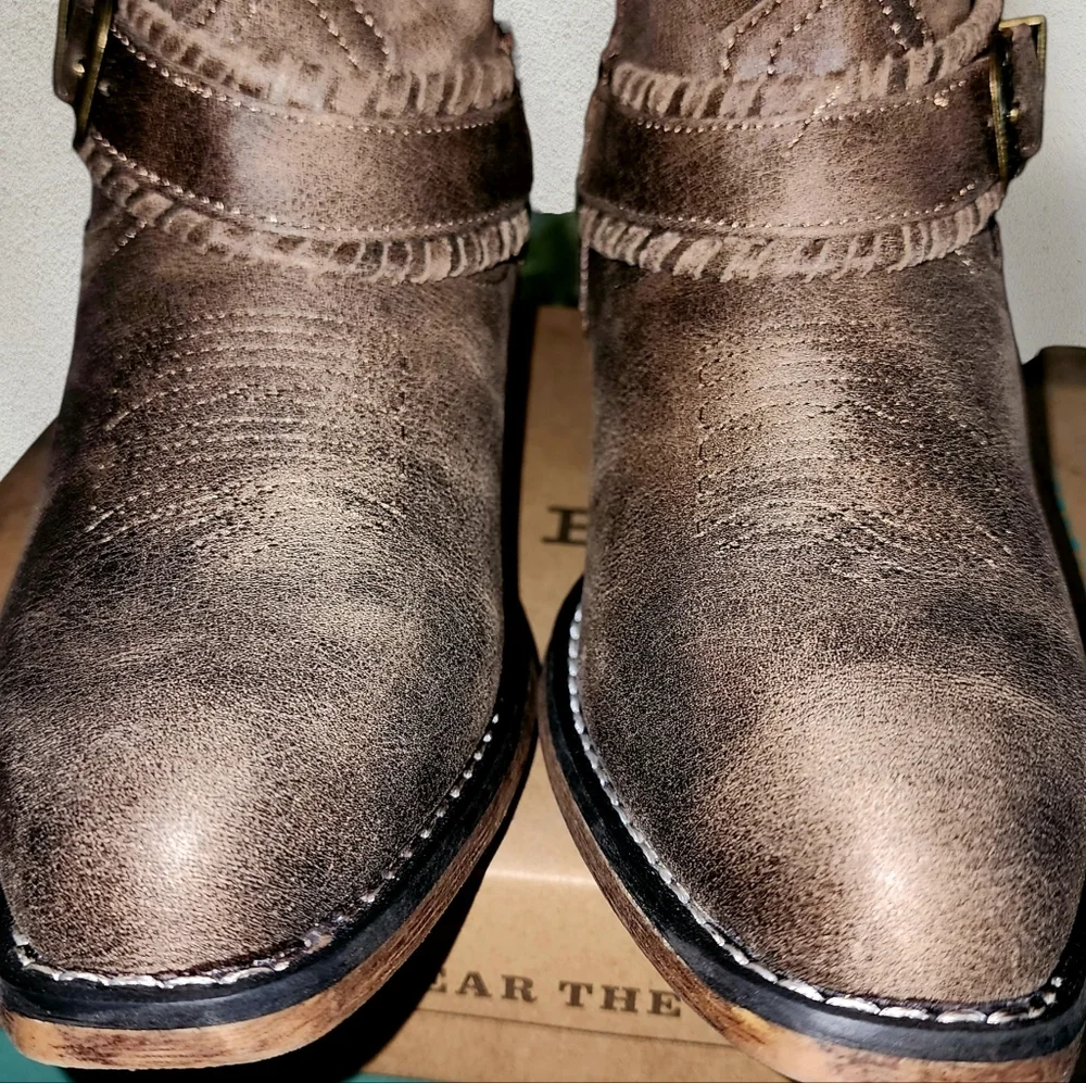 Roper Nelly Cowboy Boot Brown Country Vintage Shorty Snip - Picture 2 of 10